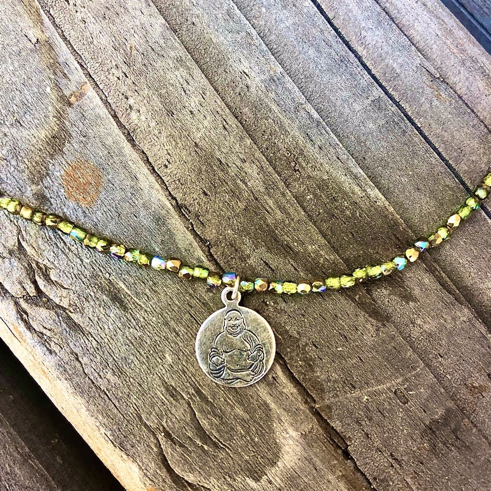 Crystalized Glass Seed Bead Buddha Necklace